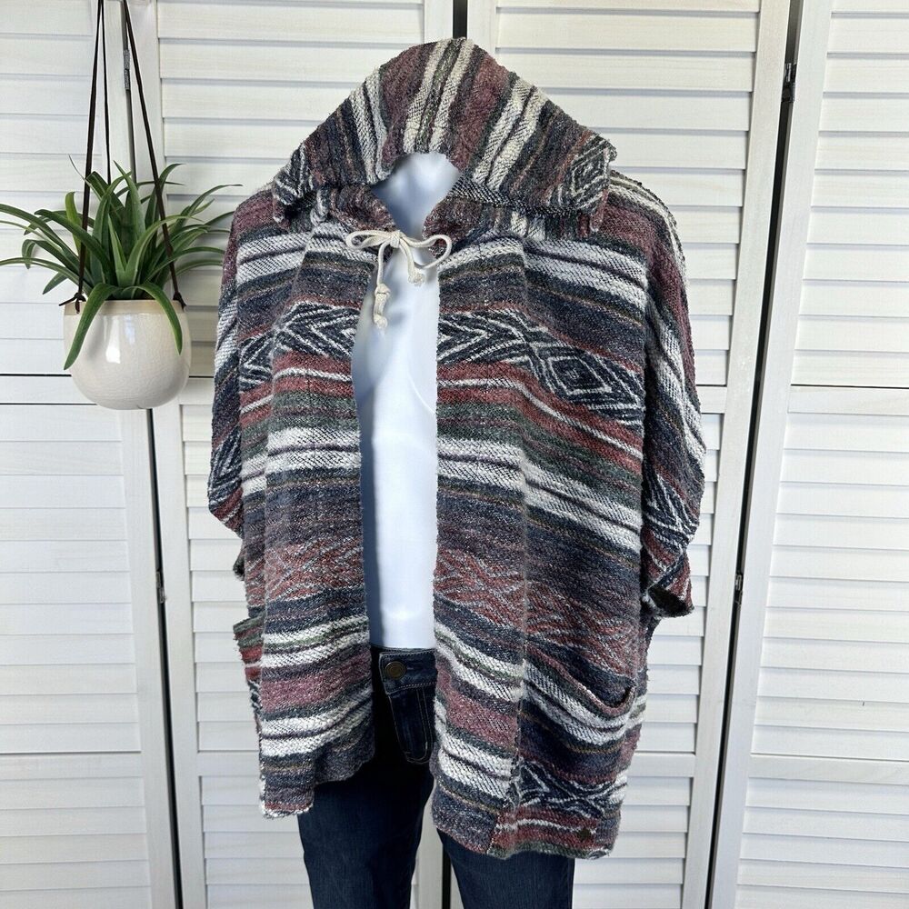 Billabong Shadow Views French Terry Hooded Poncho Open Cardigan Cover Up Size M